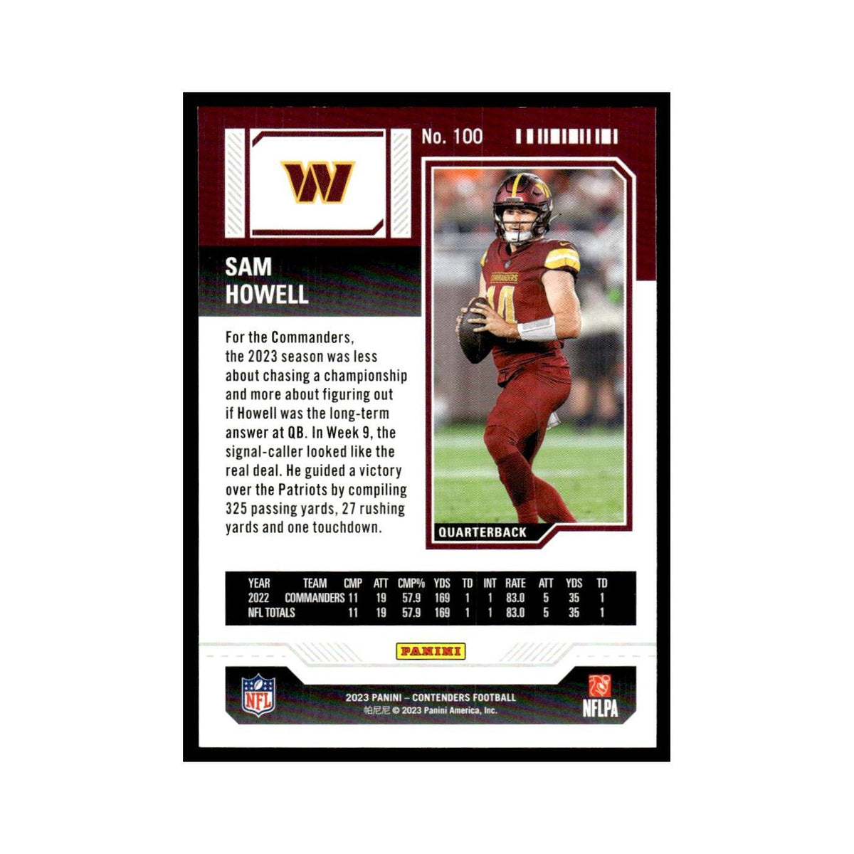 Sam Howell 2023 Panini Contenders Pink #100 Washington Commanders NM