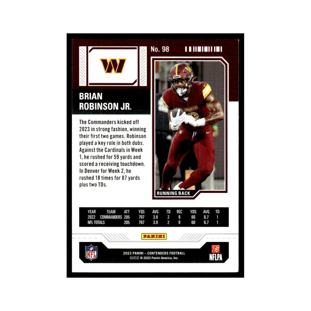 Brian Robinson Jr. 2023 Panini Contenders #98 Washington Commanders NM