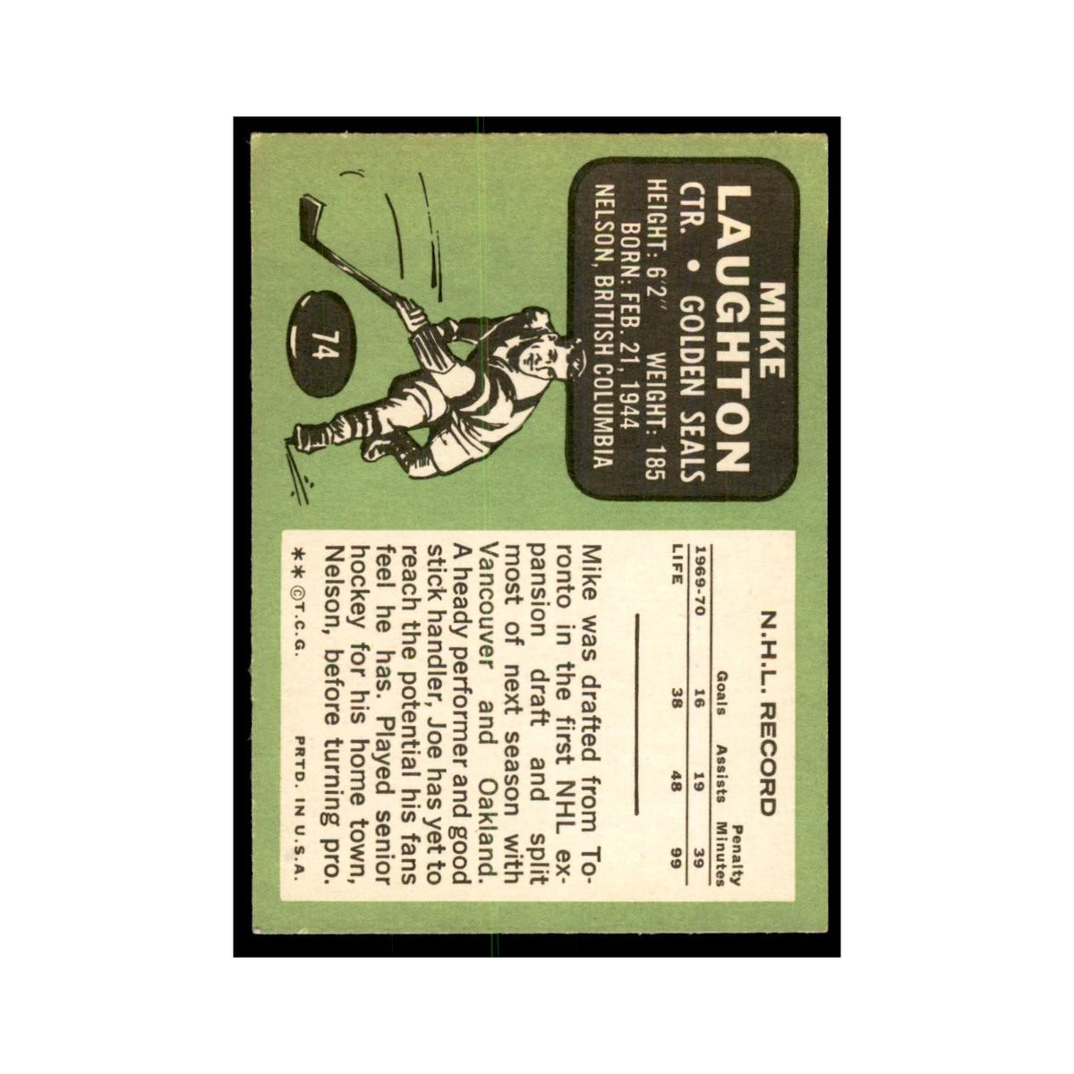 1970 Topps Mike Laughton California Golden Seals #74