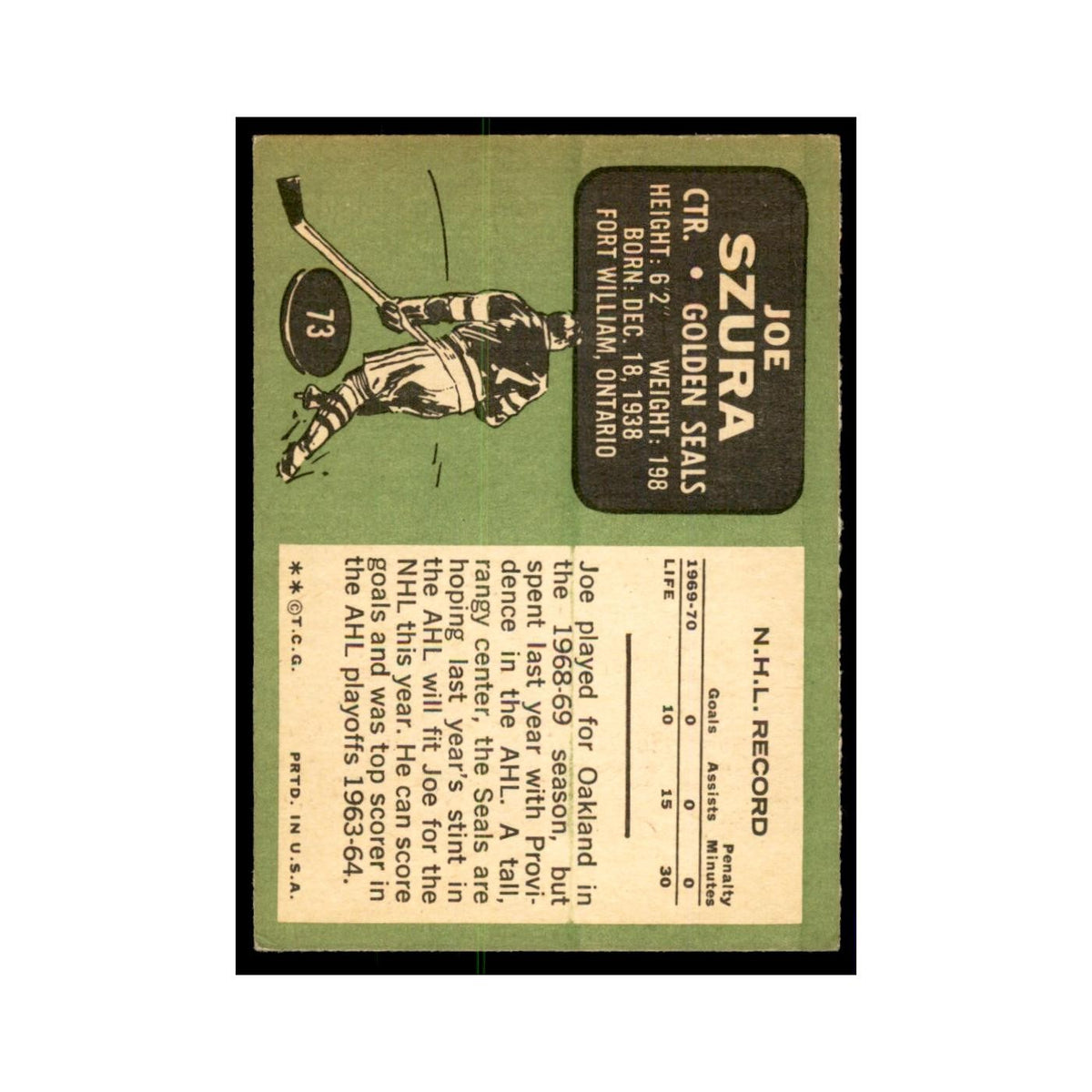 1970 Topps Joe Szura California Golden Seals #73