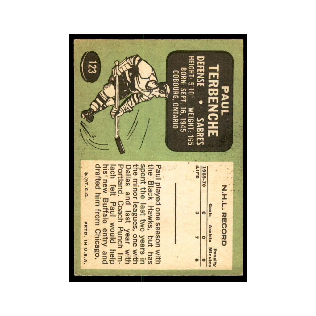 1970 Topps Paul Terbenche Buffalo Sabres #123