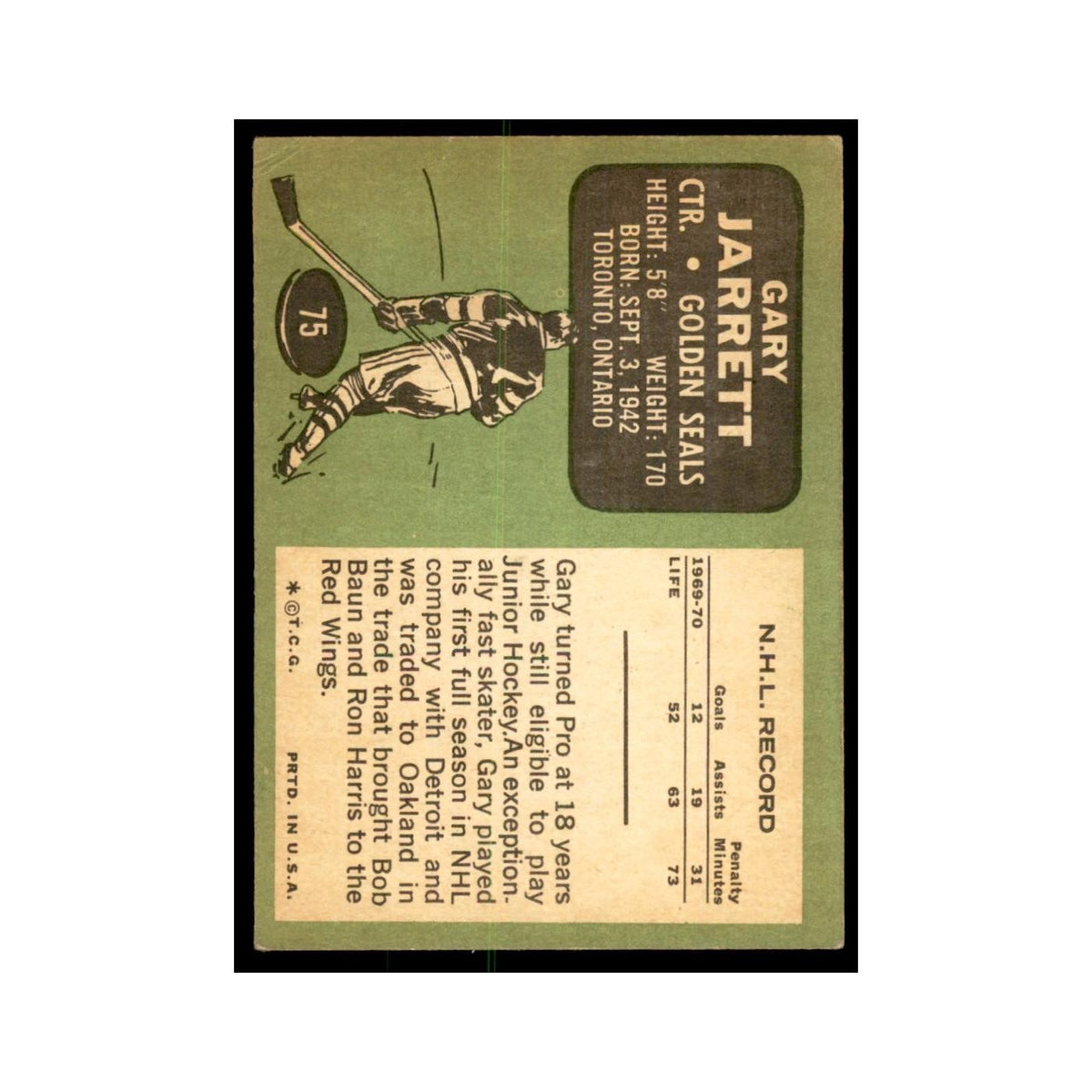 1970 Topps Gary Jarrett California Golden Seals #75