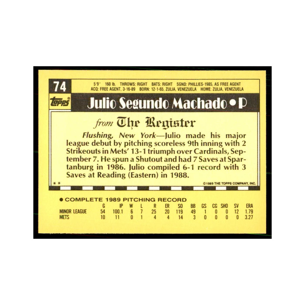 1989 Topps Major League Debut Julio Machado Baseball Cards #74