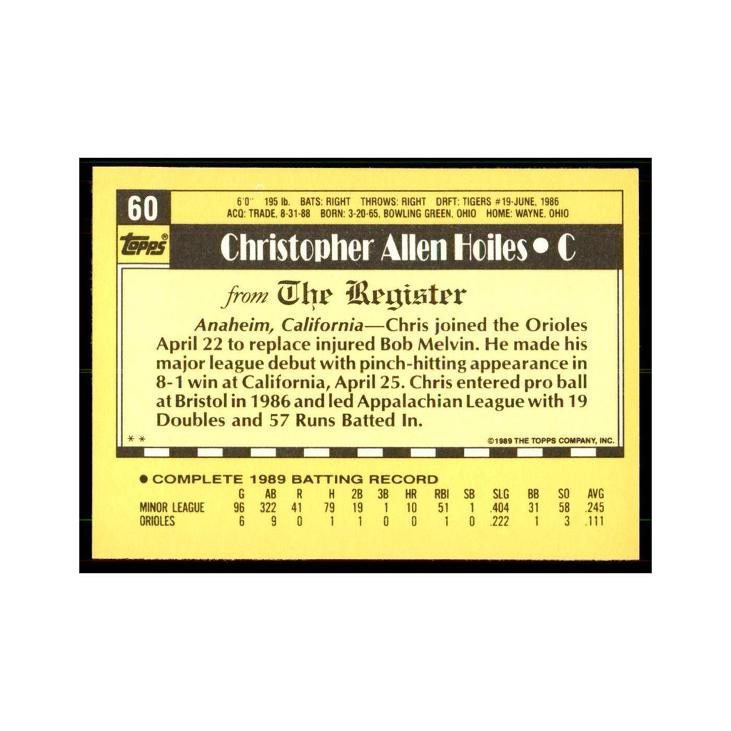 1989 Topps Major League Debut Chris Hoiles Baseball Cards #60
