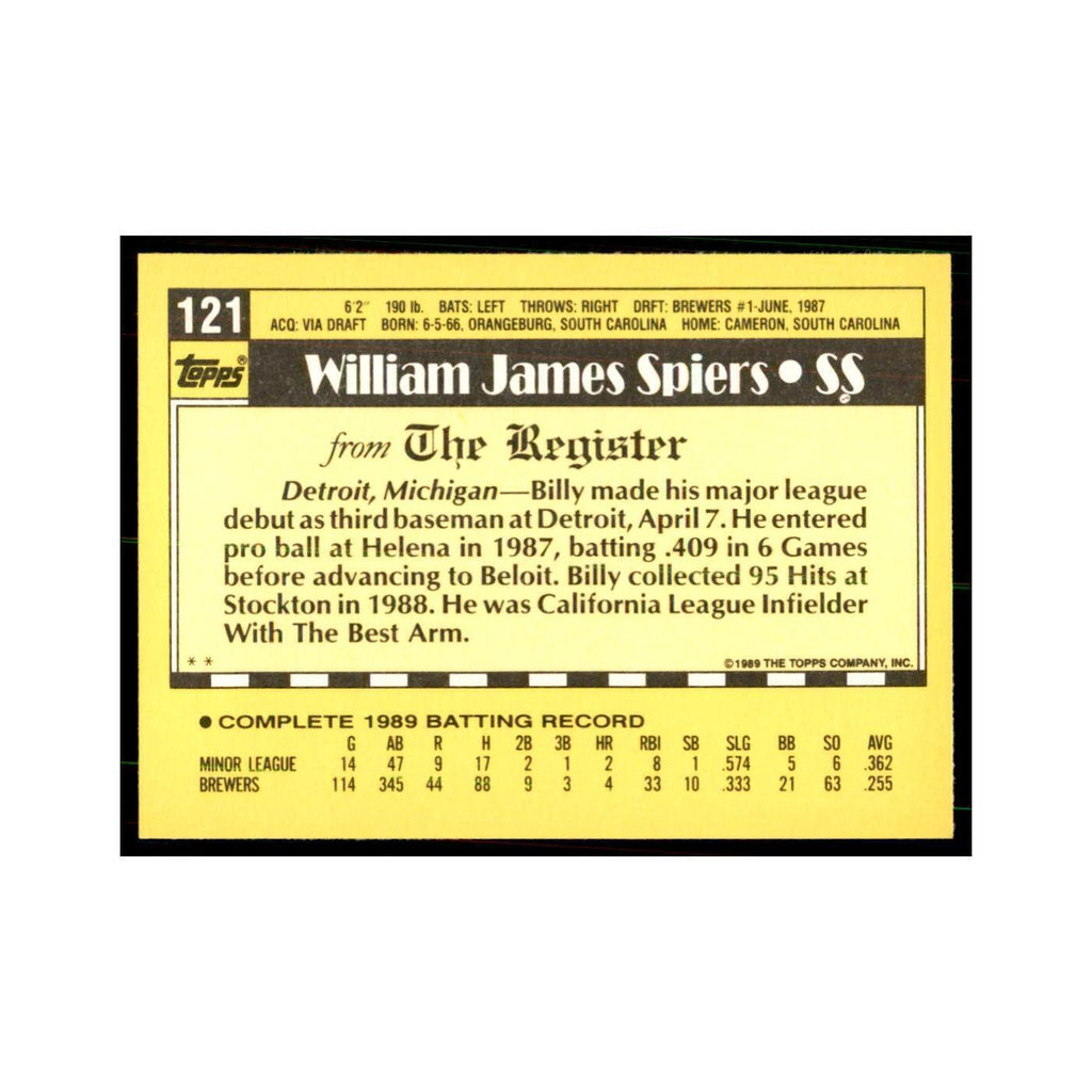 1989 Topps Major League Debut Billy Spiers Baseball Cards #121