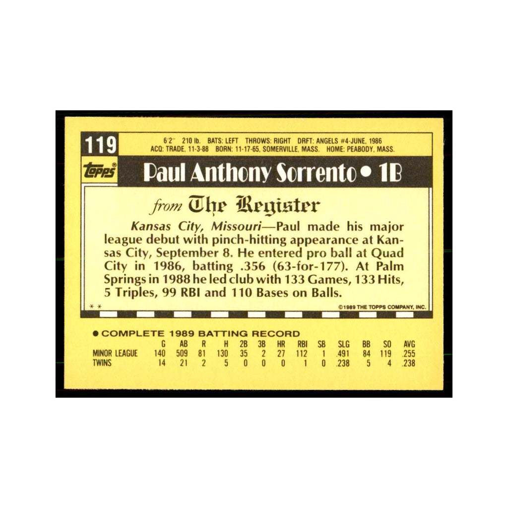 1989 Topps Major League Debut Paul Sorrento Baseball Cards #119