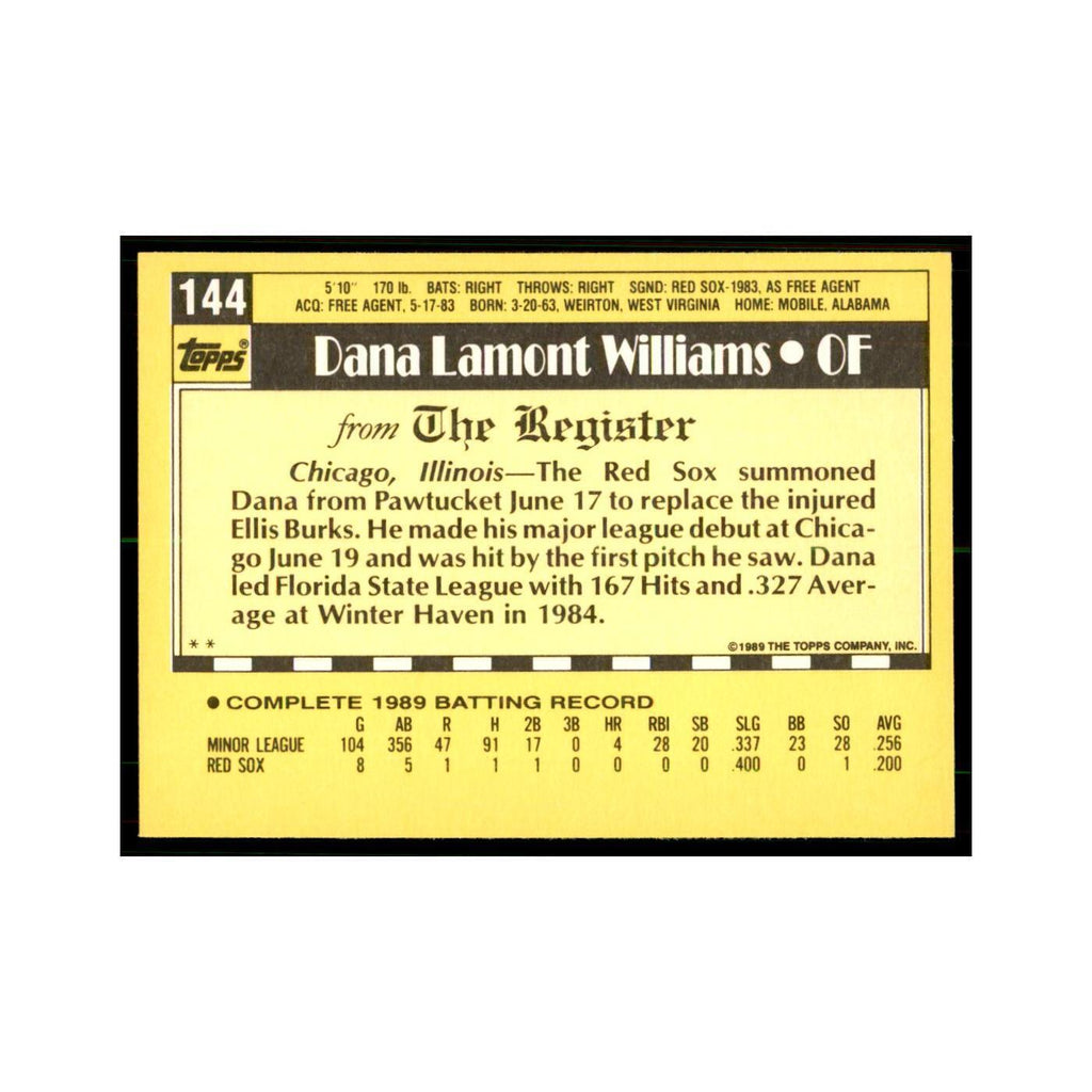 1989 Topps Major League Debut Dana Williams Baseball Cards #144