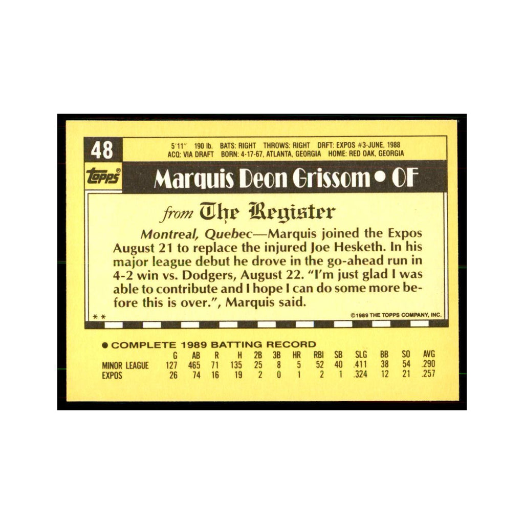 1989 Topps Major League Debut Marquis Grissom Baseball Cards #48