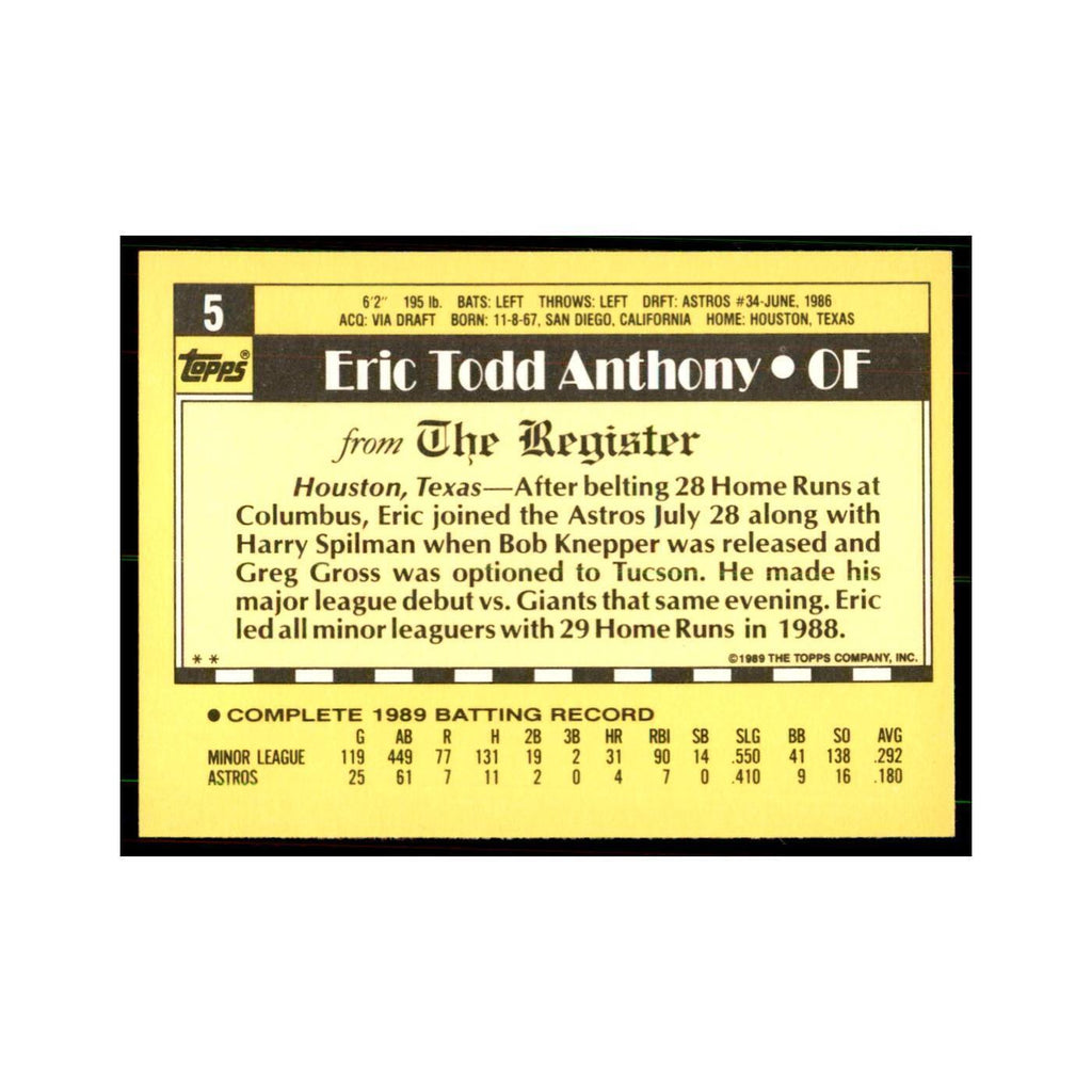 1989 Topps Major League Debut Eric Anthony Baseball Cards #5