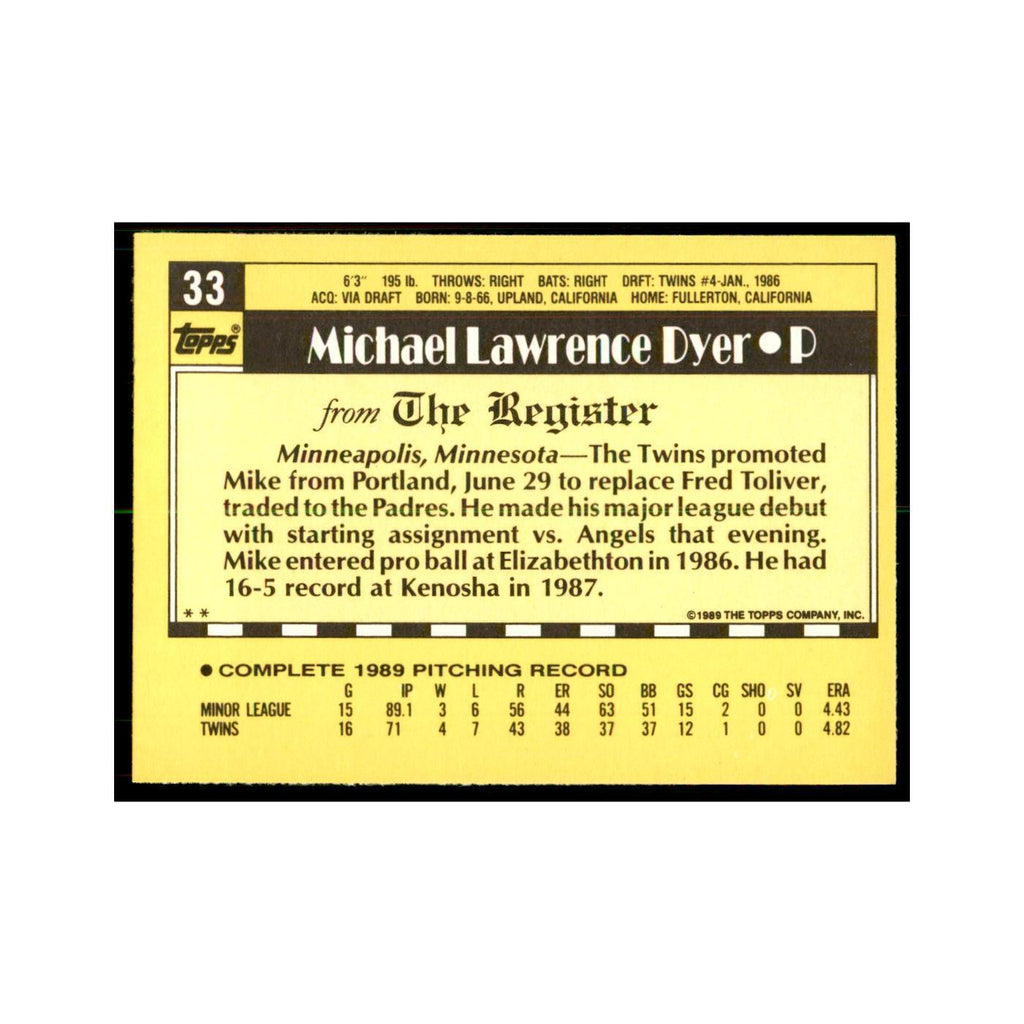 1989 Topps Major League Debut Mike Dyer Baseball Cards #33