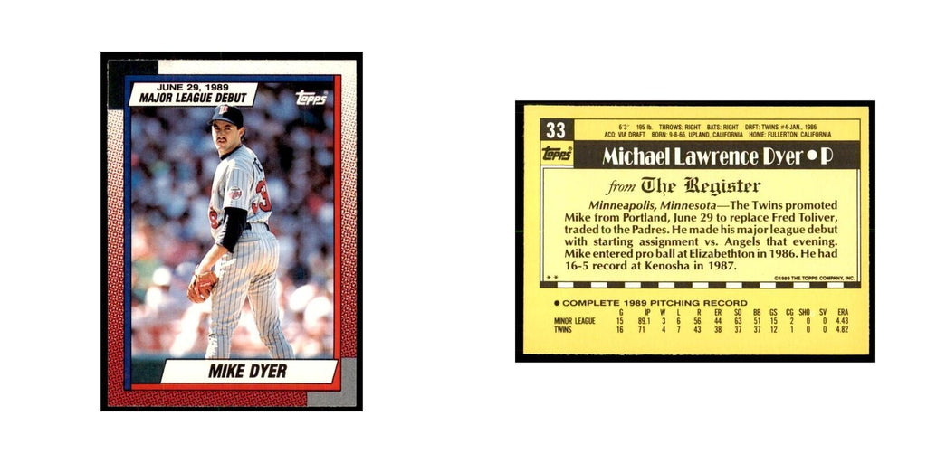 1989 Topps Major League Debut Mike Dyer Baseball Cards #33