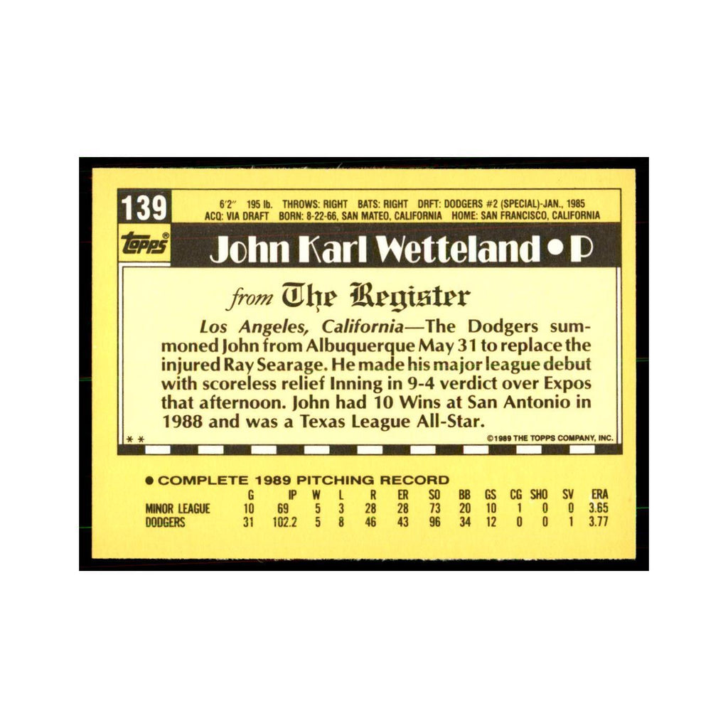 1989 Topps Major League Debut John Wetteland Baseball Cards #139
