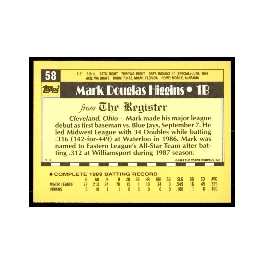 1989 Topps Major League Debut Mark Higgins Baseball Cards #58