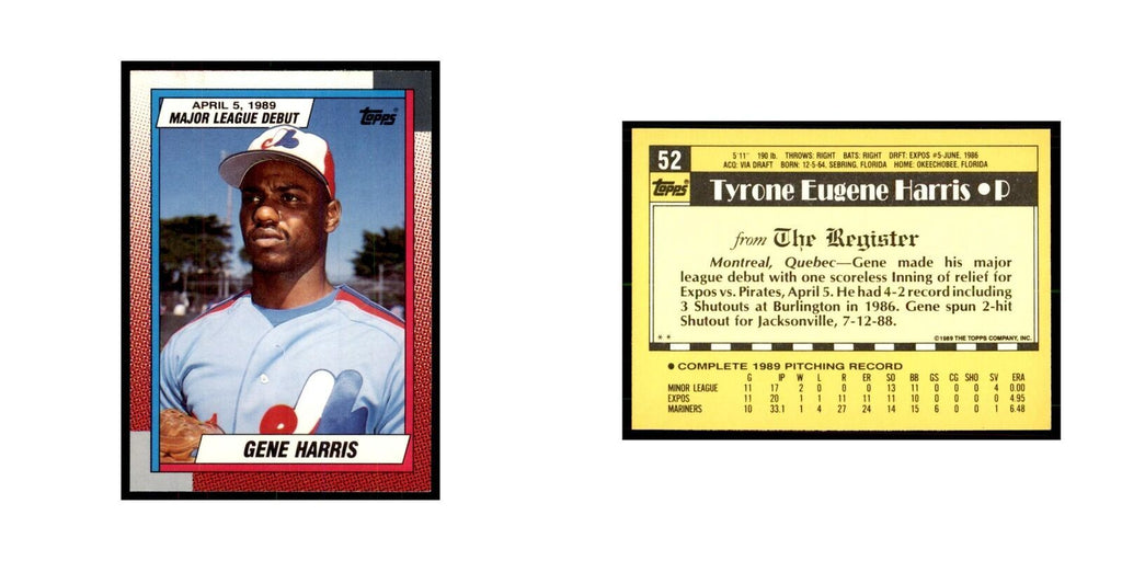 1989 Topps Major League Debut Gene Harris Baseball Cards #52