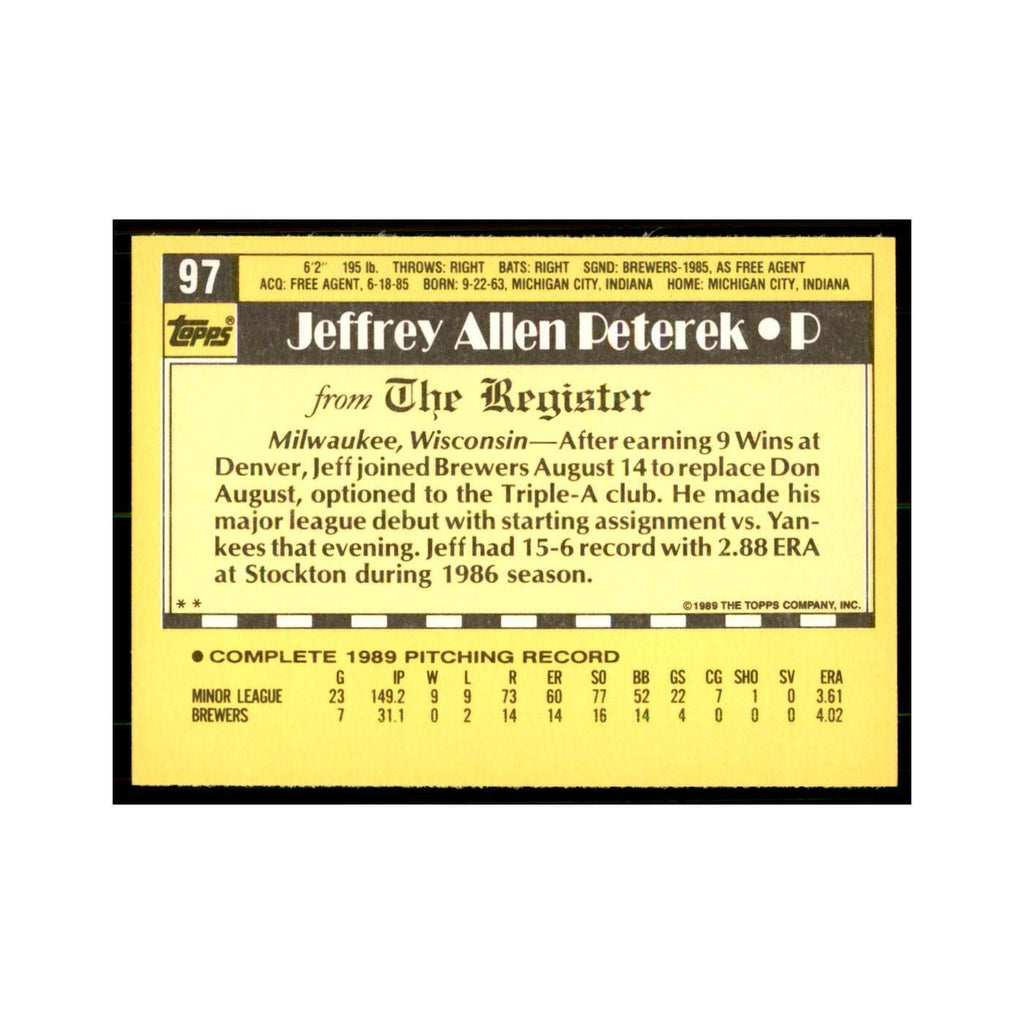 1989 Topps Major League Debut Jeff Peterek Baseball Cards #97
