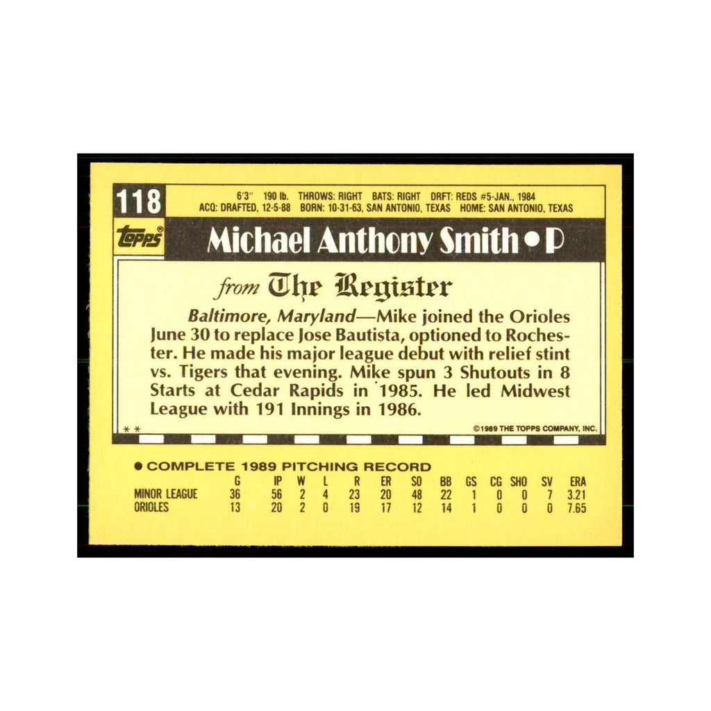 1989 Topps Major League Debut Mike Smith Baseball Cards #118