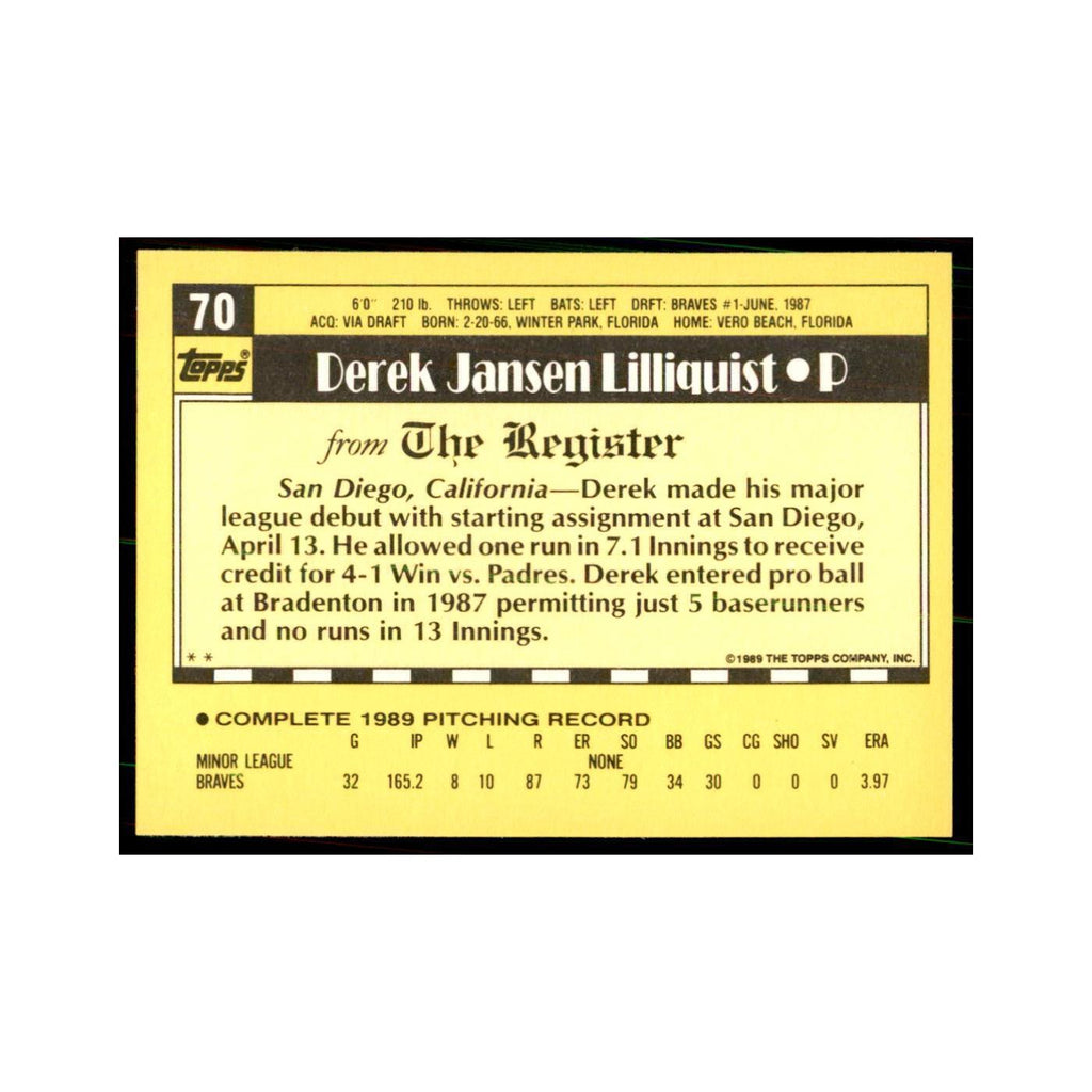1989 Topps Major League Debut Derek Lilliquist Baseball Cards #70