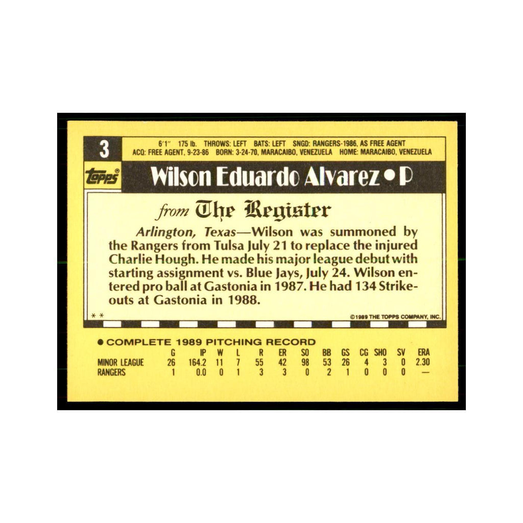 1989 Topps Major League Debut Wilson Alvarez Baseball Cards #3