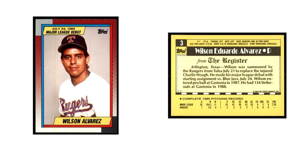 1989 Topps Major League Debut Wilson Alvarez Baseball Cards #3
