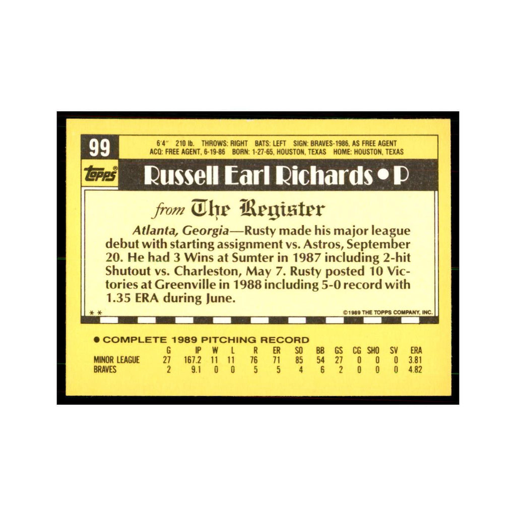 1989 Topps Major League Debut Rusty Richards Baseball Cards #99