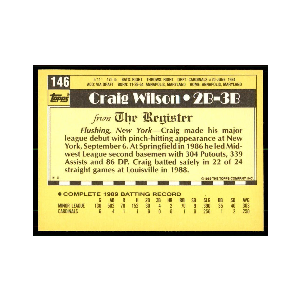 1989 Topps Major League Debut Craig Wilson Baseball Cards #146
