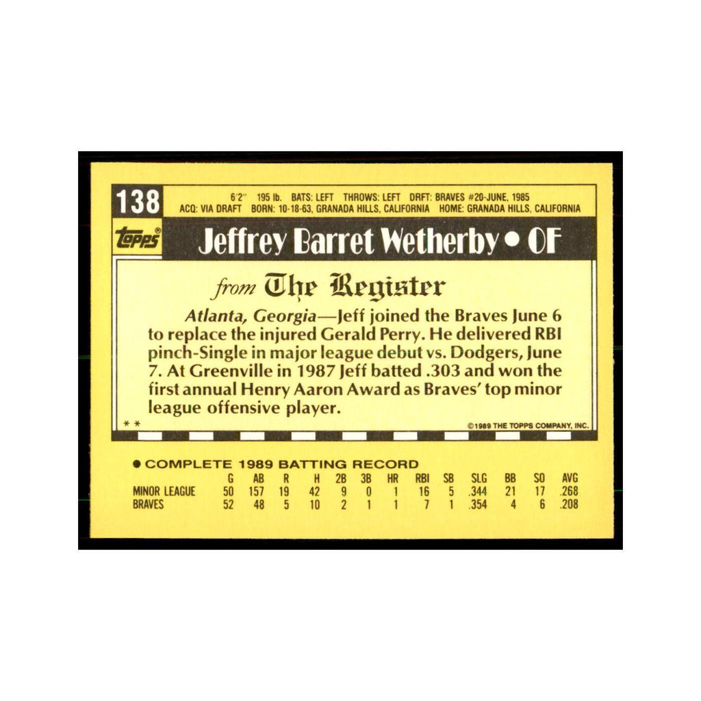 1989 Topps Major League Debut Jeff Wetherby Baseball Cards #138