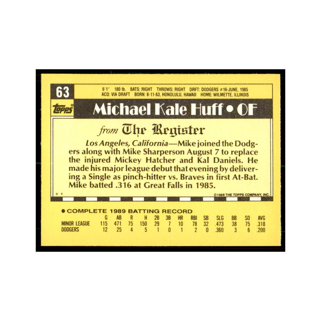 1989 Topps Major League Debut Mike Huff Baseball Cards #63
