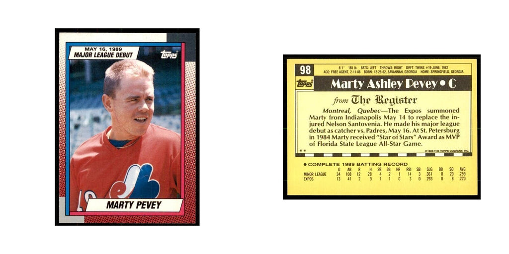 1989 Topps Major League Debut Marty Pevey Baseball Cards #98