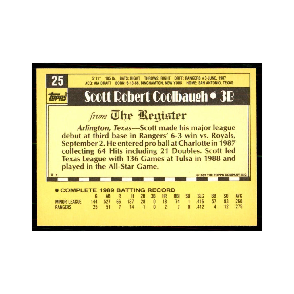 1989 Topps Major League Debut Scott Coolbaugh Baseball Cards #25