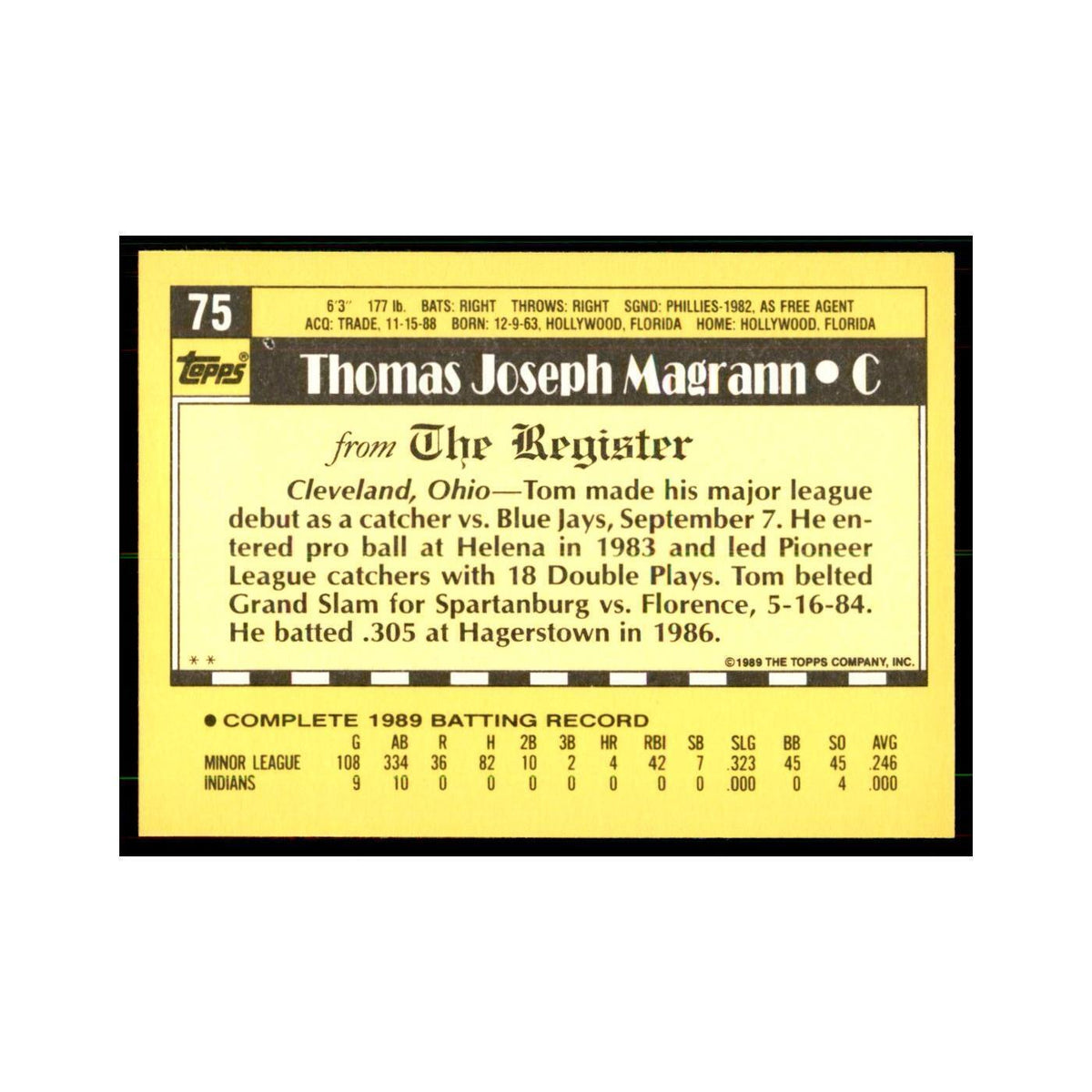 1989 Topps Major League Debut Tom Magrann Baseball Cards #75