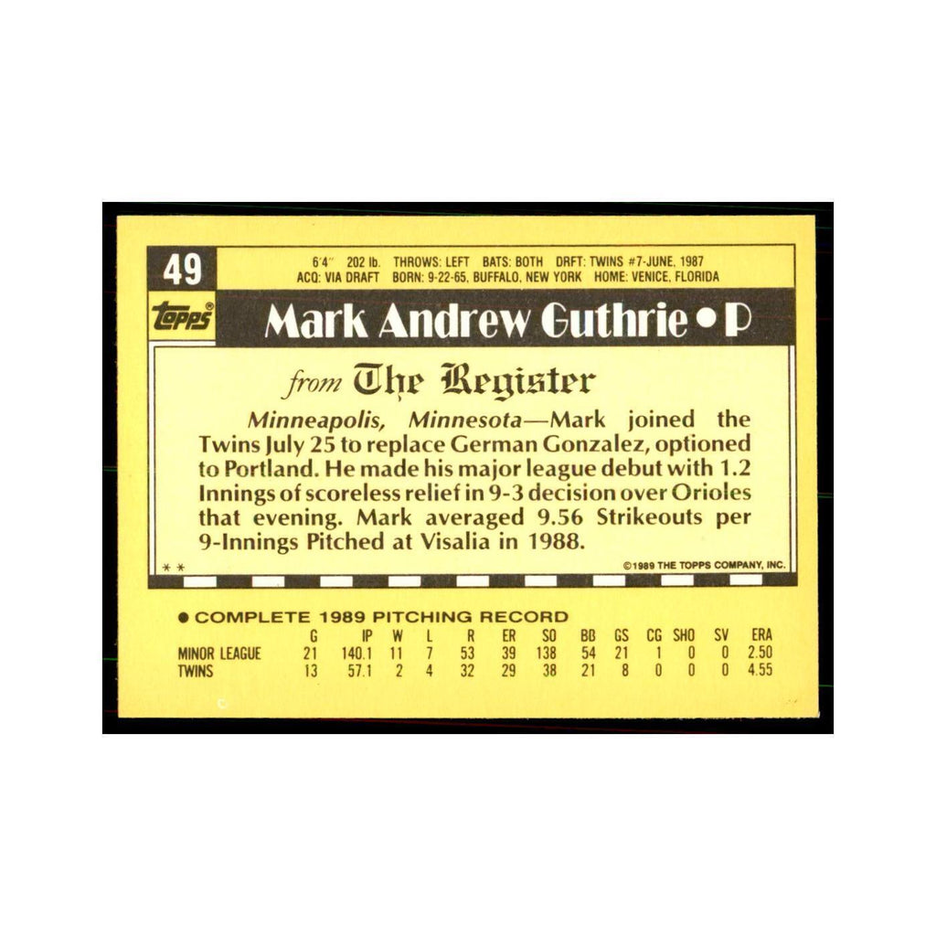 1989 Topps Major League Debut Mark Guthrie Baseball Cards #49