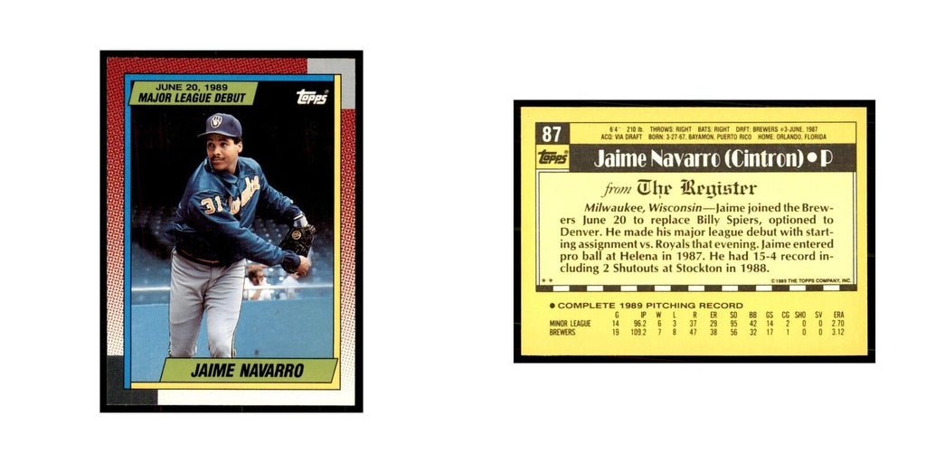 1989 Topps Major League Debut Jaime Navarro Baseball Cards #87