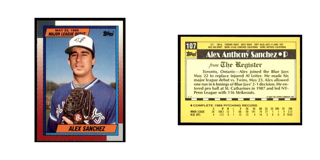 1989 Topps Major League Debut Alex Sanchez Baseball Cards #107