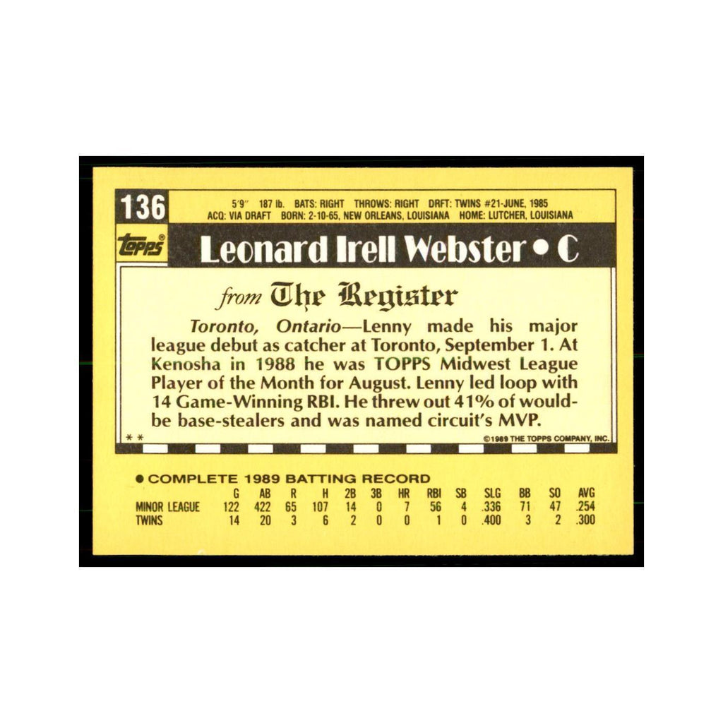 1989 Topps Major League Debut Lenny Webster Baseball Cards #136