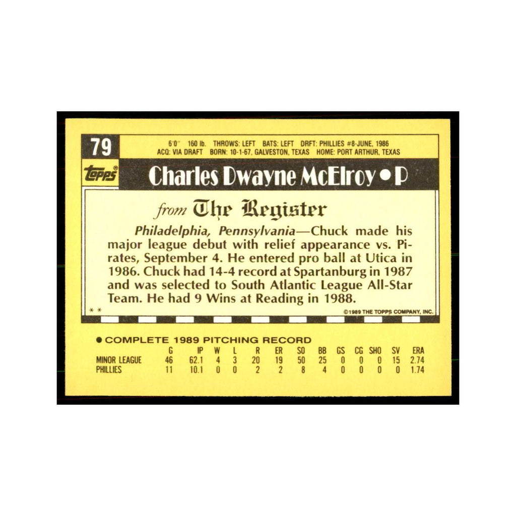 1989 Topps Major League Debut Chuck McElroy Baseball Cards #79