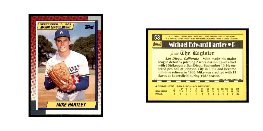 1989 Topps Major League Debut Mike Hartley Baseball Cards #53