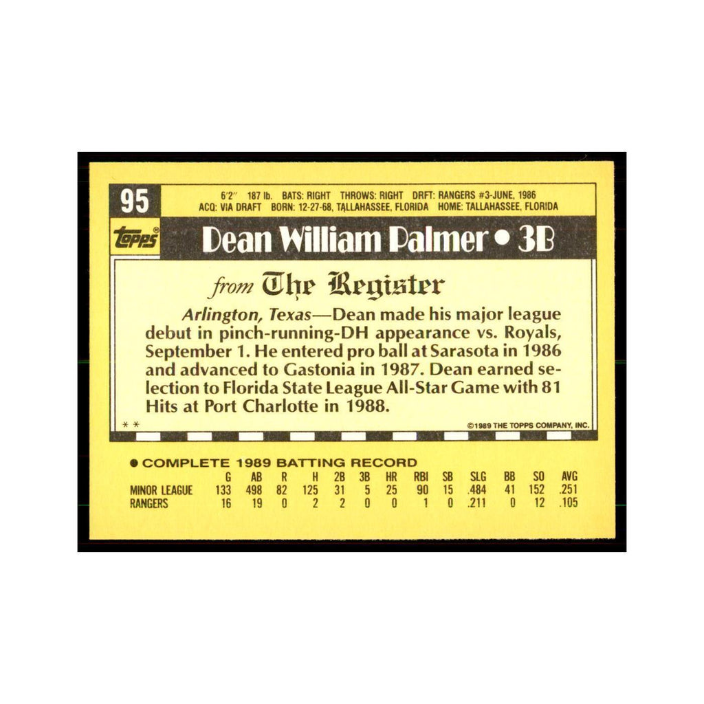 1989 Topps Major League Debut Dean Palmer Baseball Cards #95