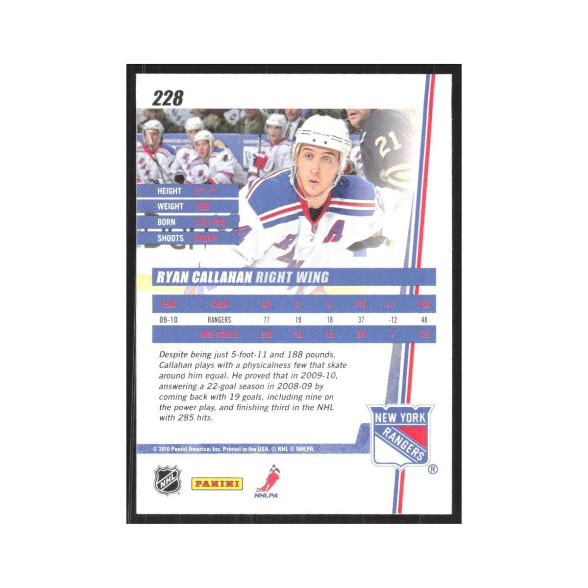 2010 Donruss Ryan Callahan New York Rangers #228