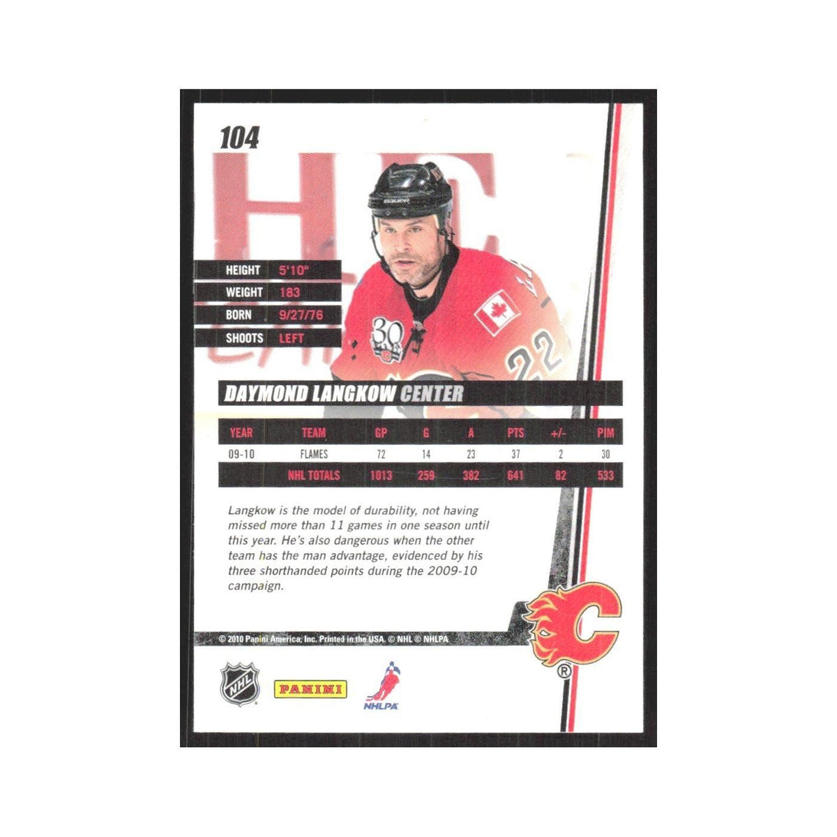 2010 Donruss Daymond Langkow Calgary Flames #104