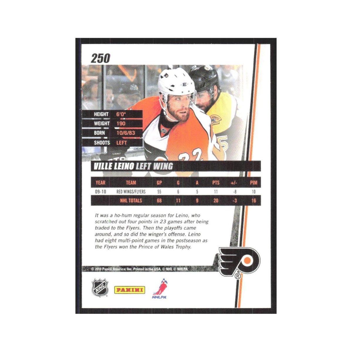 2010 Donruss Ville Leino Philadelphia Flyers #250
