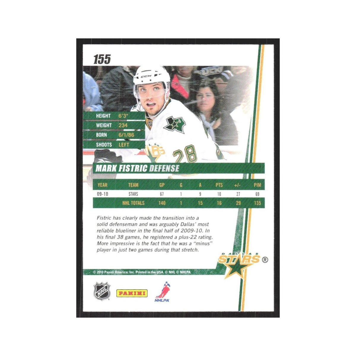 2010 Donruss Mark Fistric Dallas Stars #155