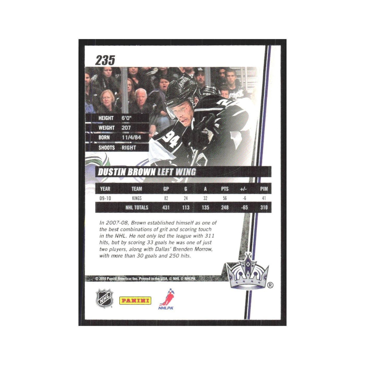2010 Donruss Dustin Brown Los Angeles Kings #235