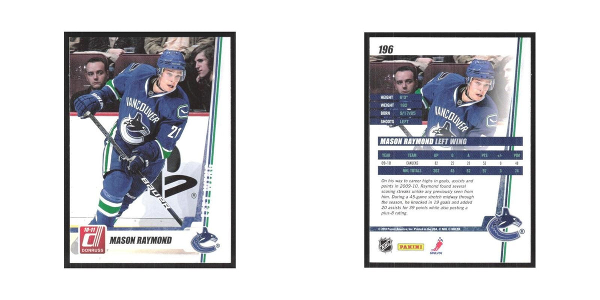 2010 Donruss Mason Raymond Vancouver Canucks #196