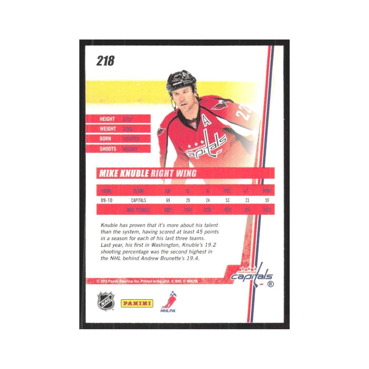 2010 Donruss Mike Knuble Washington Capitals #218