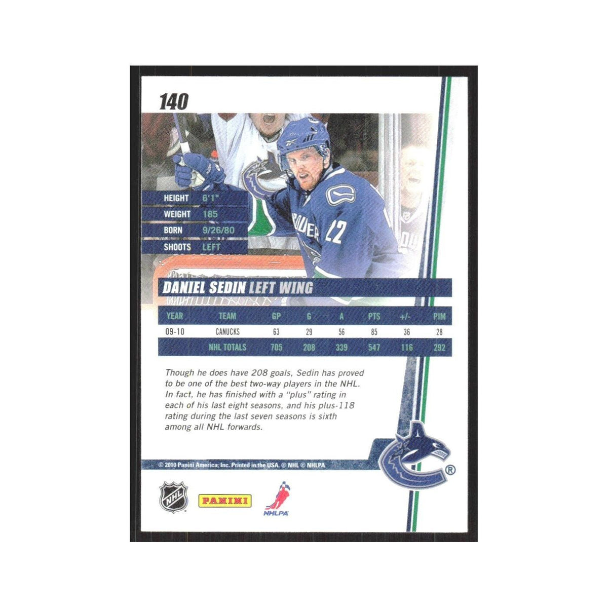 2010 Donruss Daniel Sedin Vancouver Canucks #140
