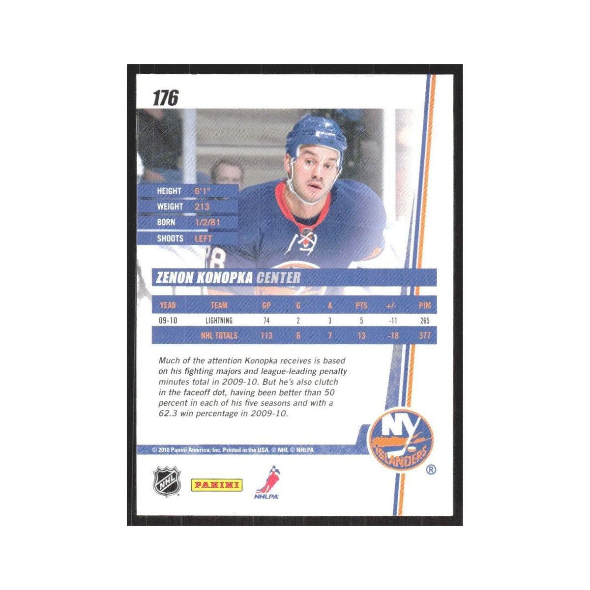 2010 Donruss Zenon Konopka New York Islanders #176