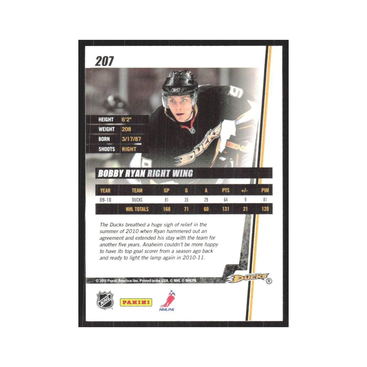 2010 Donruss Bobby Ryan Anaheim Ducks #207