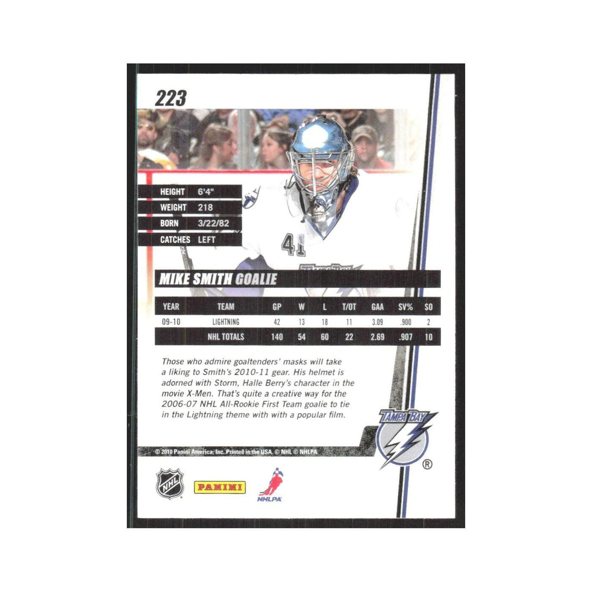 2010 Donruss Mike Smith Tampa Bay Lightning #223