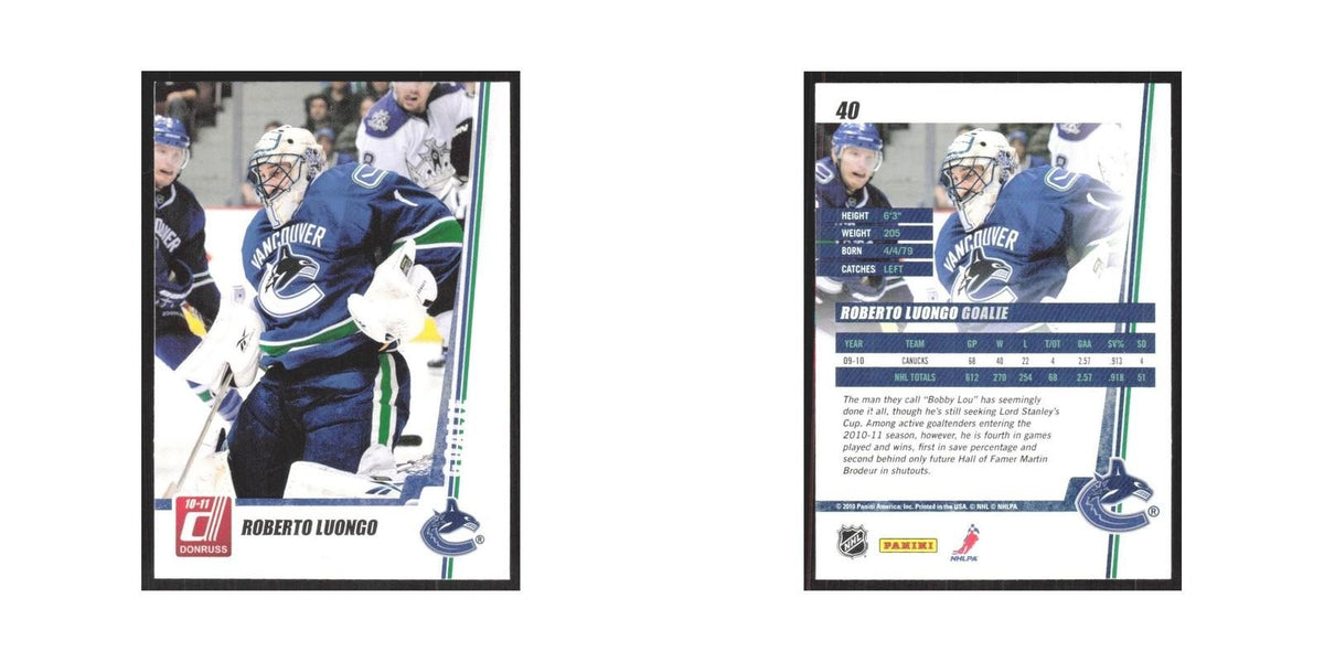 2010 Donruss Roberto Luongo Vancouver Canucks #40