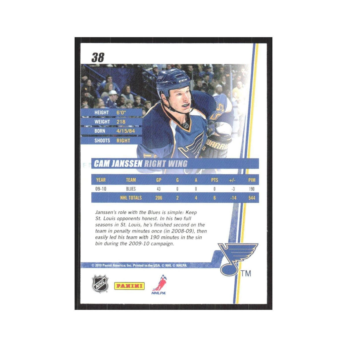 2010 Donruss Cam Janssen St. Louis Blues #38